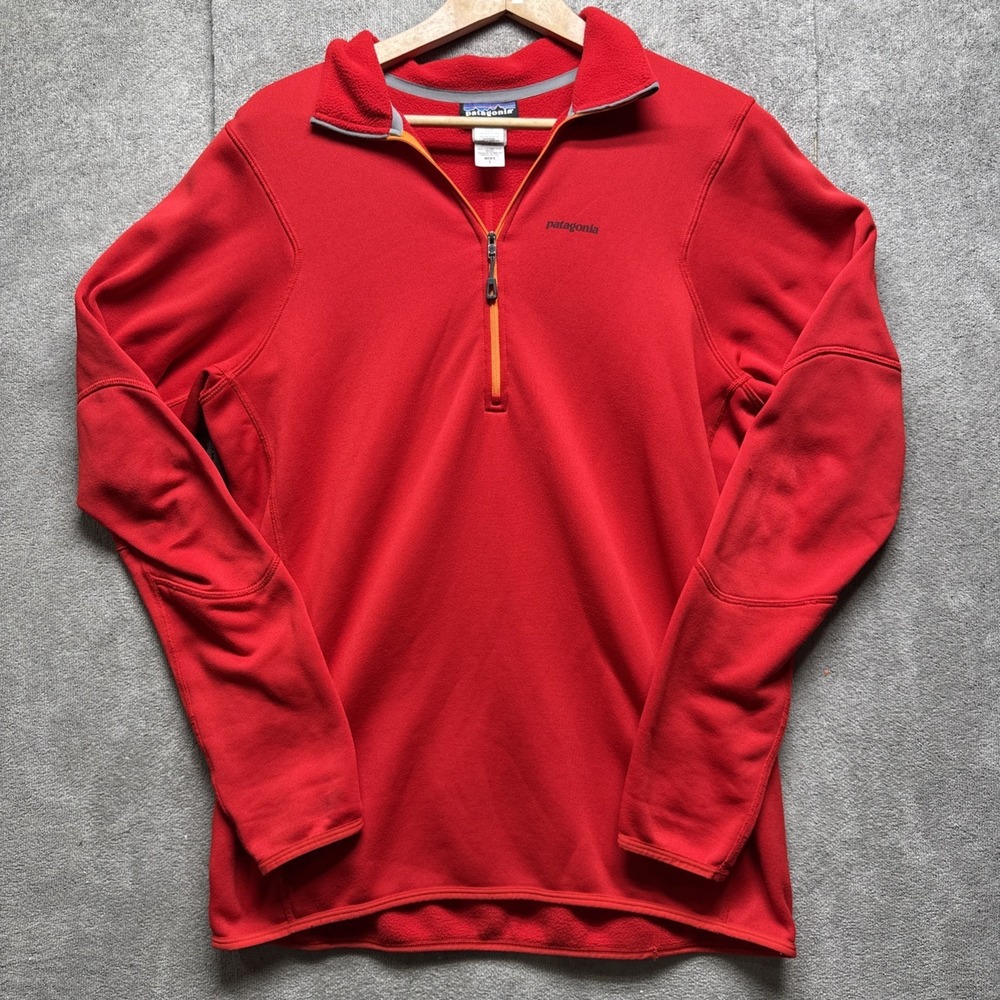 Patagonia M's Piton Pullover Mens L Red Power Dry 1/4 Zip Hike Trek Camp